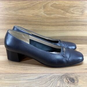 Salvatore Ferragamo Womens Size 10 B Pewter Leather Vintage Pumps Heels
